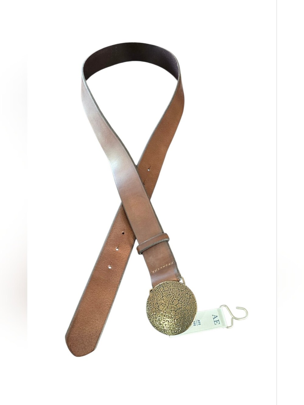 American Eagle Brown Leather Belt with Ornate Gold Buckle